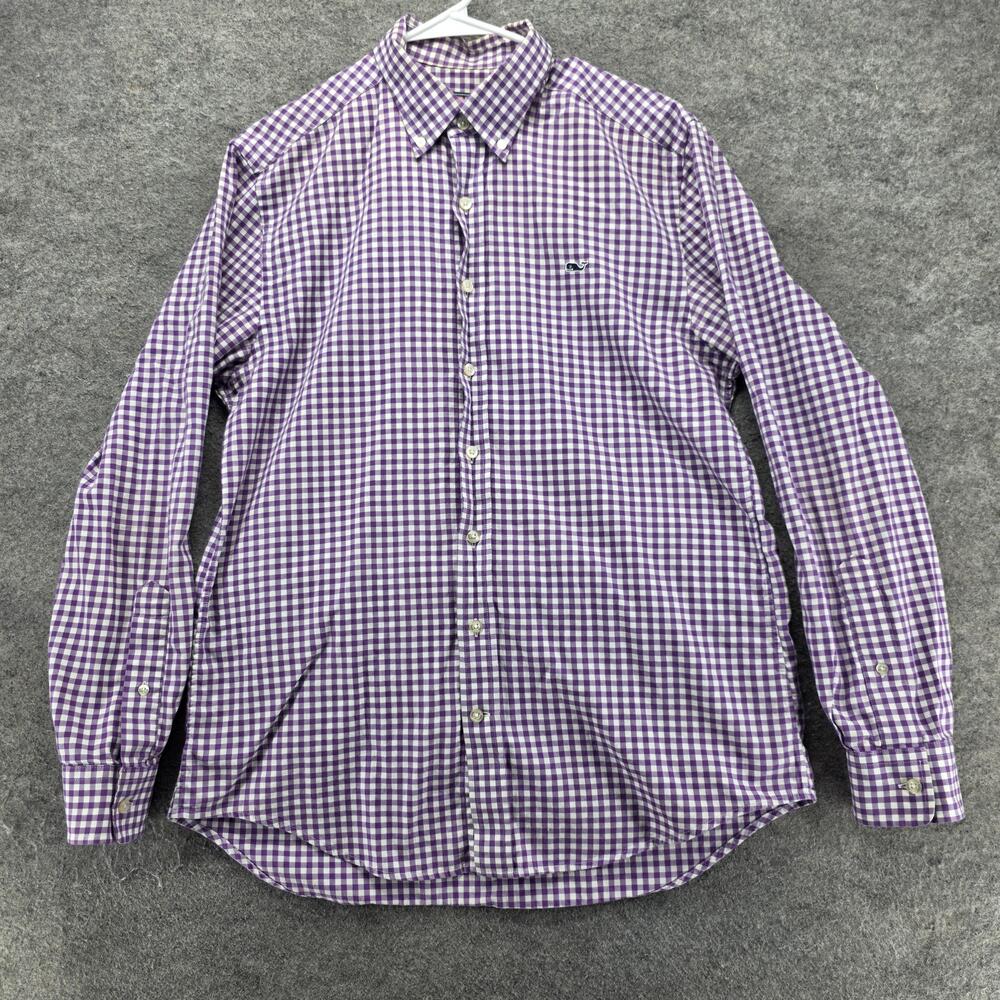 Vineyard Vines Shirt Mens M Purple Long Sleeve Button Up Cotton Slim Fit Whale